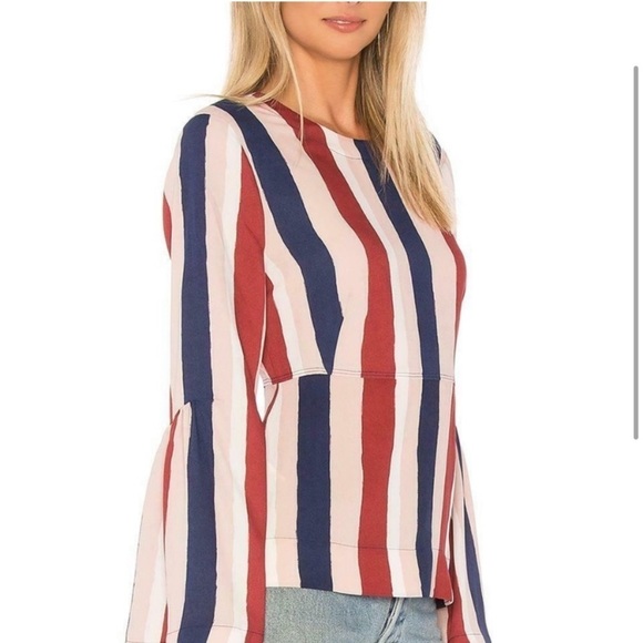 NWT BCBGMAXAZARIA Jeanne Striped Cabernet Blouse Boho Bell Sleeves Size Small - Picture 2 of 14
